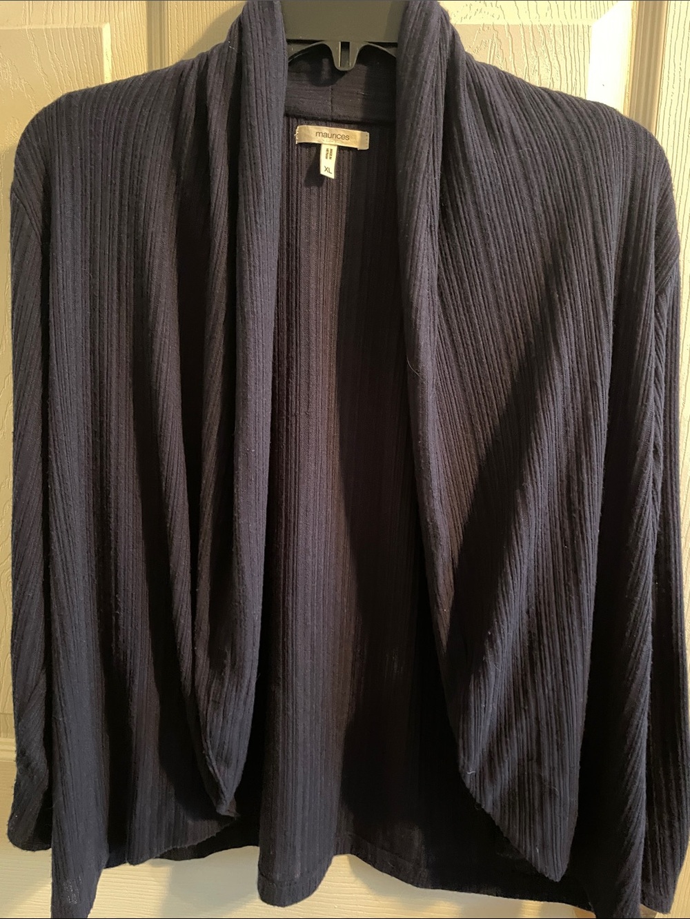 Maurices Dark Navy Ribbed Draped Open Cardigan